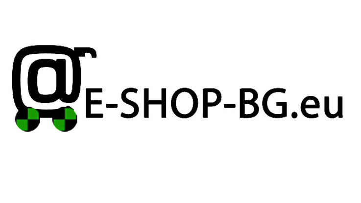 Лого на онлайн магазин с текст "E-SHOP-BG.eu" и символ на количка.
