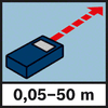 Діапазон вимірювання відстані 50 м Діапазон вимірювання від 0,05 до 50 м