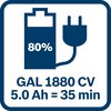 Аккумулятор 5,0 А•ч заряжен на 80 % после 35 минут зарядки в GAL 1880 CV 