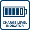 Battery charge level indicator shows the level of remaining battery charge