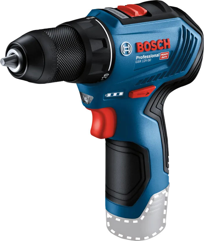 Akumulátorová vrtačka Bosch GSR 12V-30 s kovovým sklíčidlem.