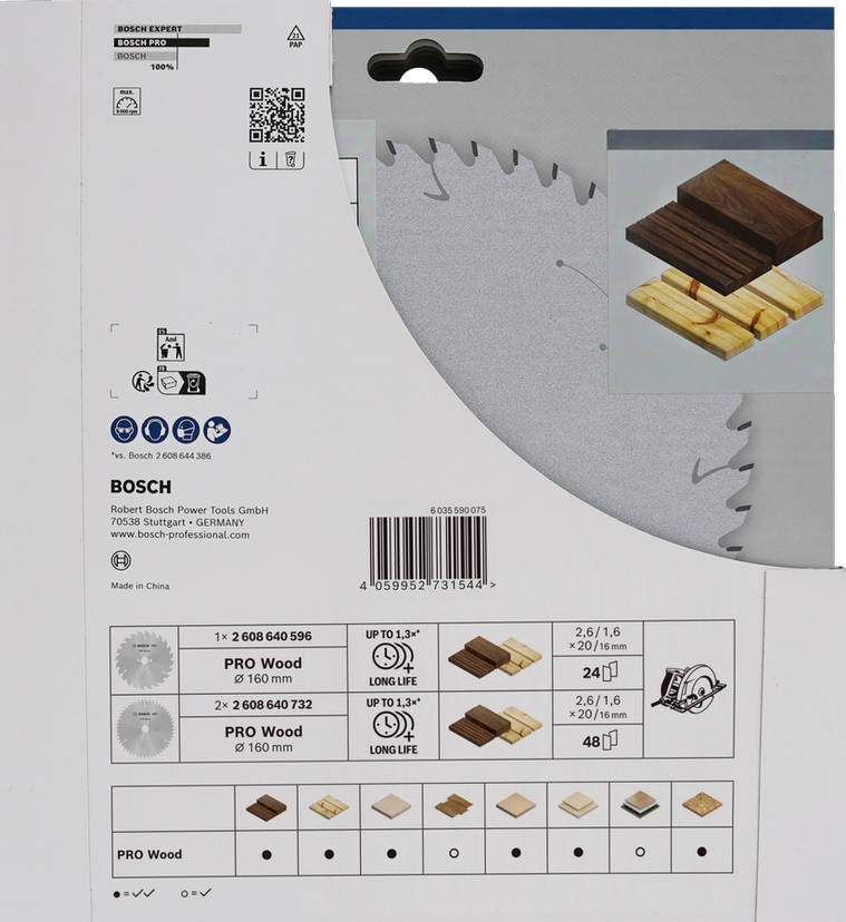 Bosch PRO Wood Circular Saw Blade 160 mm 3 pcs pack.