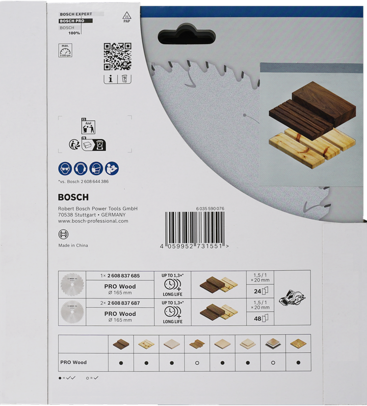 Bosch PRO Wood Circular Saw Blade 165 mm 3-piece set.