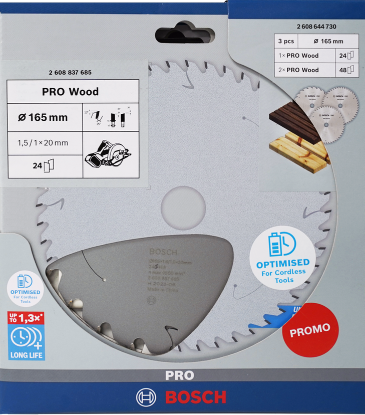 Bosch PRO Wood Circular Saw Blade 165 mm 3-pack.