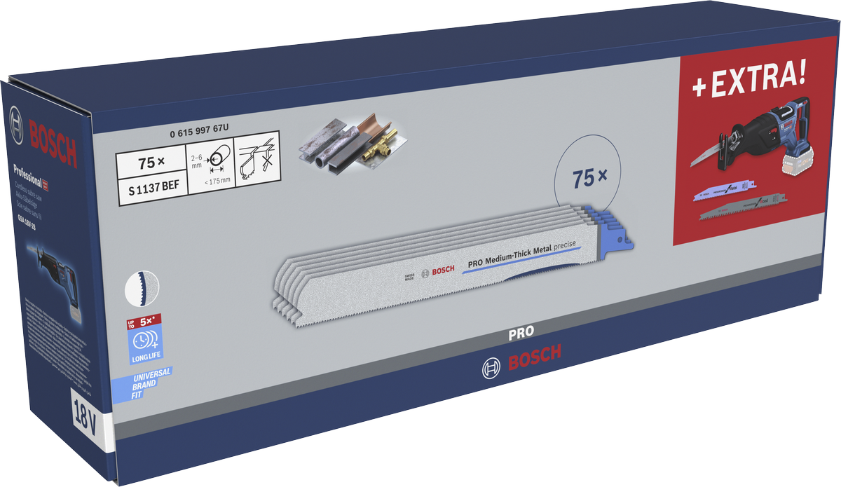 Bosch PRO Mitteldicke Metall-Säbelsägeblätter, Packung.