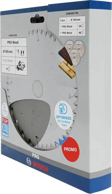 Bosch PRO Wood Kreissägeblatt 165 mm 3er-Packung.
