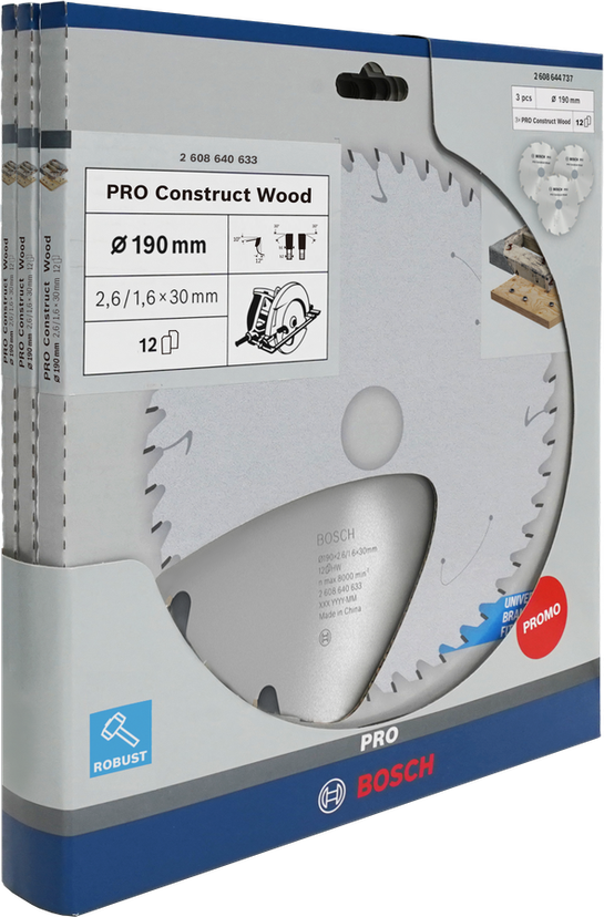 Bosch PRO Construct Wood 190 mm Kreissägeblatt 3er-Pack.