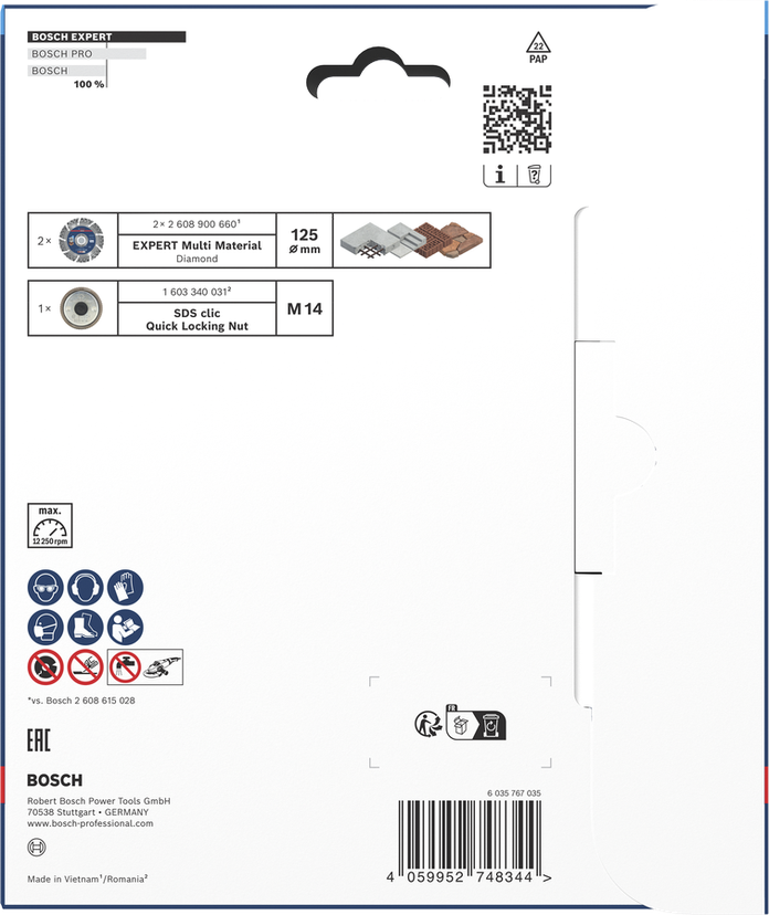 Bosch EXPERT Multi Material Diamanttrennscheibe 125 mm mit Klickmutter.