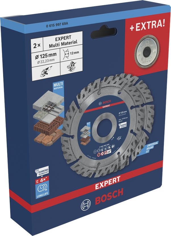 Bosch EXPERT Multi Material Diamanttrennscheibe 125 mm mit Klickmutter.