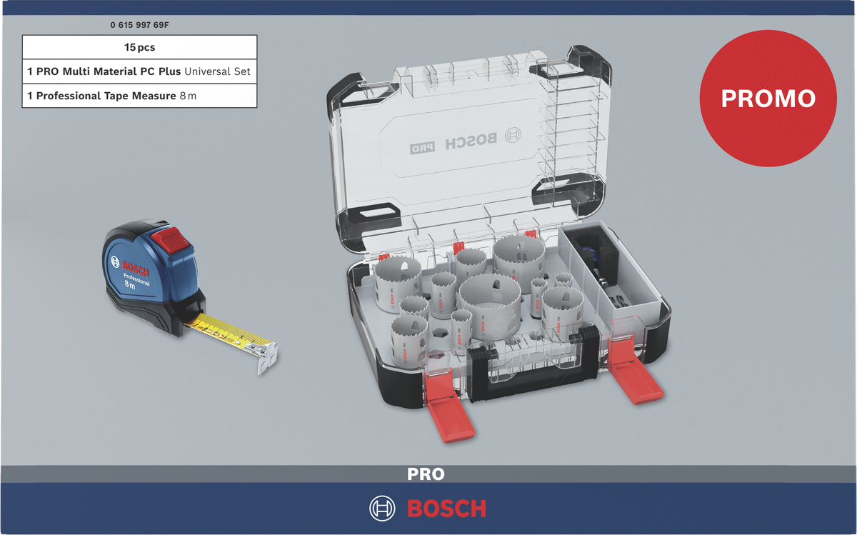 Bosch PRO Multi Material PC Plus Lochsägen-Set mit 8m Maßband.