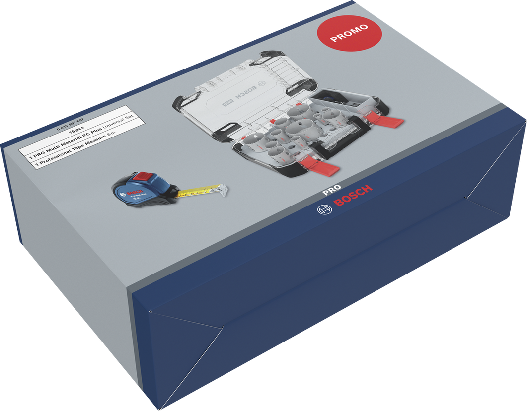 Bosch PRO Multi Material PC Plus Lochsägen-Set und Maßband.