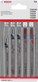 Bosch 5-delad T-skaft sticksågbladsats 3/8″ träplast.