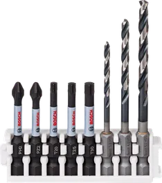 Coffret de perceuses à percussion et d'embouts électriques Bosch HSS avec PH2, PZ2, T20, T25, T30.