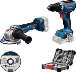 GSR 18V-65 + GWS 18V-11 + doorslijpschijf + bits