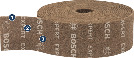 Rouleau abrasif en non-tissé Bosch pour la finition de surface.