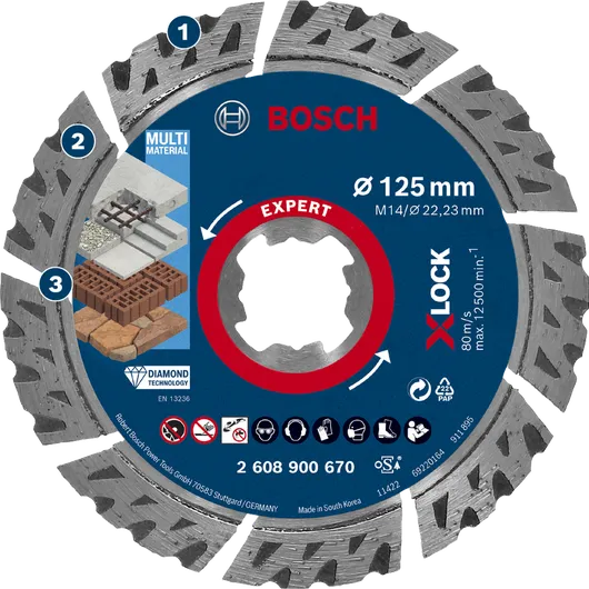 Disco da taglio diamantato Bosch per smerigliatrici multimateriale X-LOCK.