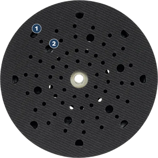 Bosch sanding pad with multiple dust extraction holes.