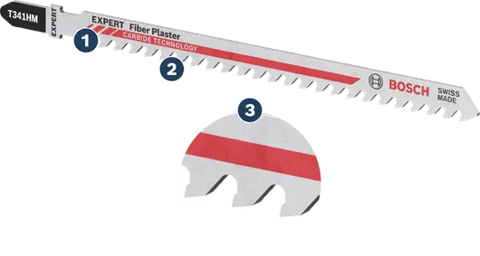 Bosch EXPERT Fiber Plaster T 341 HM jigsaw blade for fiber plaster.