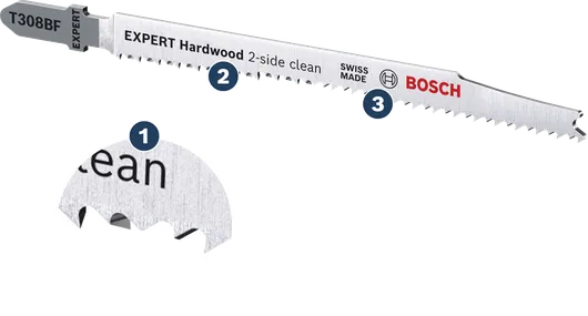 Lame de scie sauteuse Bosch Expert pour bois dur, 2 faces autonettoyantes.