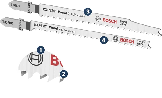 Bosch EXPERT Wood 2-side clean jigsaw blades, 3-piece set.