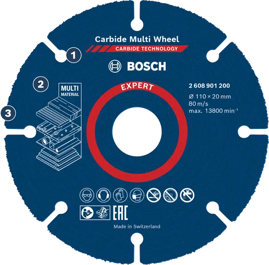 Rueda multiusos de carburo Bosch para cortar múltiples materiales.