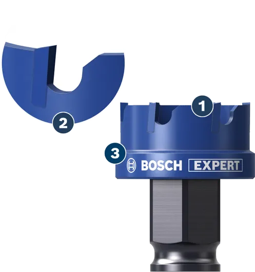 Scie cloche Bosch Expert avec lame en carbure bleu.