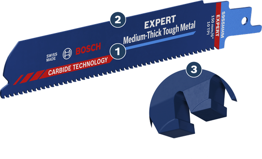 Bosch EXPERT S 955 HHM carbide reciprocating saw blade.