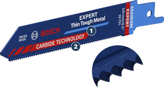 Bosch S 522 EHM reciprocating saw blade for thin metal.