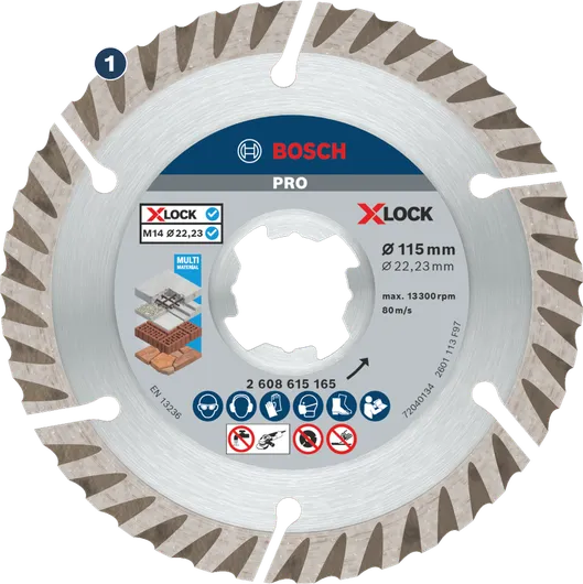 Disco da taglio diamantato multi-materiale Bosch X-LOCK da 115 mm.