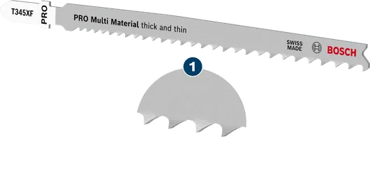Bosch T345XF PRO Multi Material jigsaw blade for thick and thin cuts.