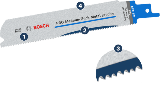 Lâmina de serra recíproca Bosch S 937 BEF para metais de espessura média.