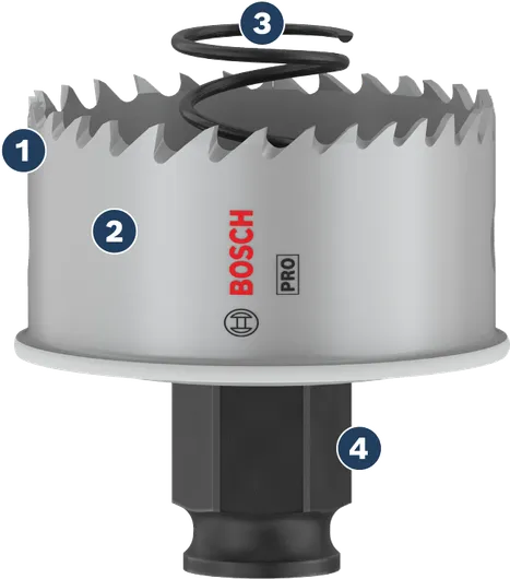 منشار ثقب Bosch مع أسنان كربيد ومحول سريع التغيير.