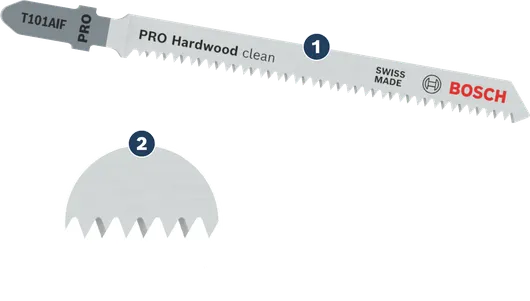 Bosch PRO Hardwood clean jigsaw blade for clean hardwood cuts.