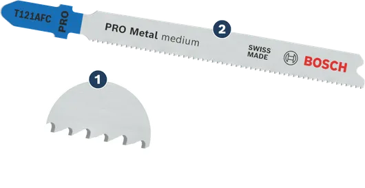 Bosch T121AFC jigsaw blade for medium metal cutting.