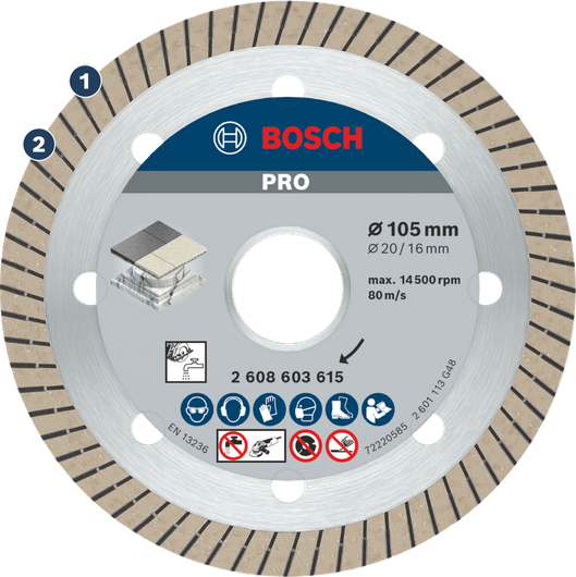 قرص قطع الماس من Bosch للبلاط، 105 ملم.