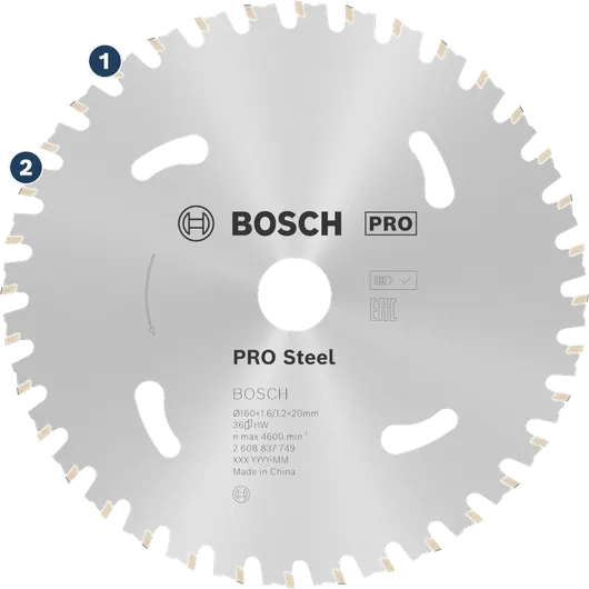 Bosch PRO Steel circular saw blade for cutting metal.