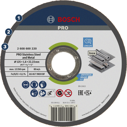 Disco de corte Bosch PRO para acero inoxidable y metal.