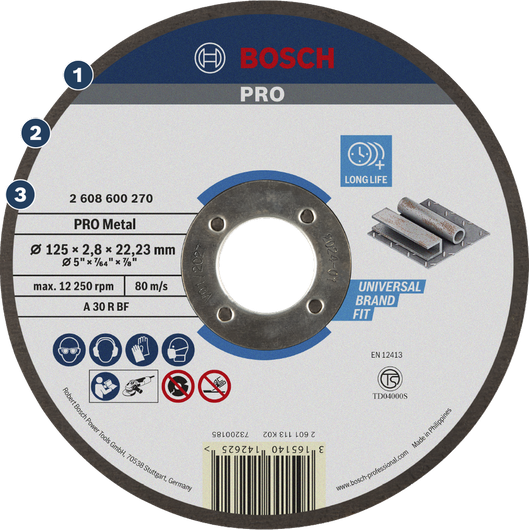 Disco de corte de metal Bosch PRO para un rectificado de metales de larga duración.