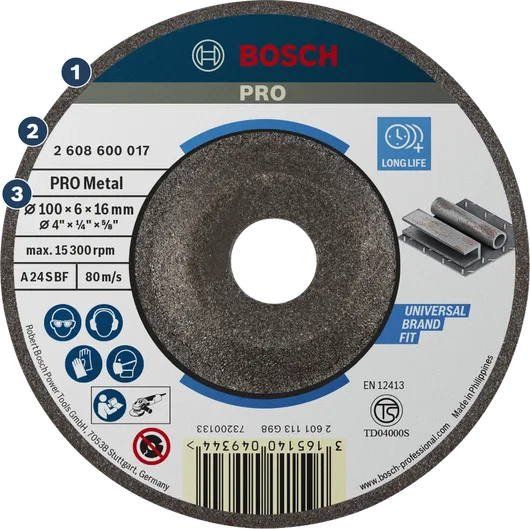 قرص الطحن المعدني Bosch PRO لعمر طويل وملاءمة عالمية.