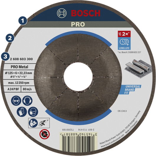 Disco de desbaste Bosch PRO Metal para corte universal de metales.