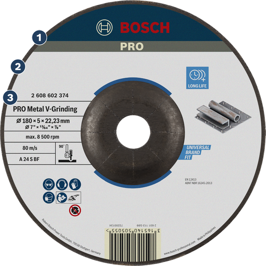 Disco de desbaste Bosch PRO Metal V para desbaste de metais de longa duração.