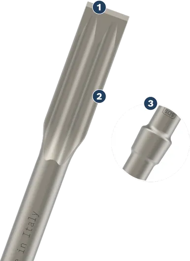 Bosch SDS chisel bit with flat tip for demolition.