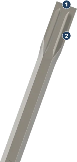 Bosch flat chisel SDS max with optimized cutting edge.
