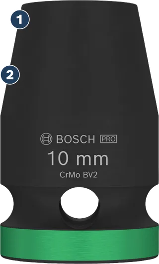 Douille à choc Bosch 10 mm avec marquage vert.