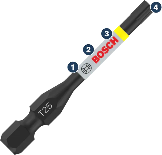 Embout de tournevis Bosch T25 avec bande de couleur.