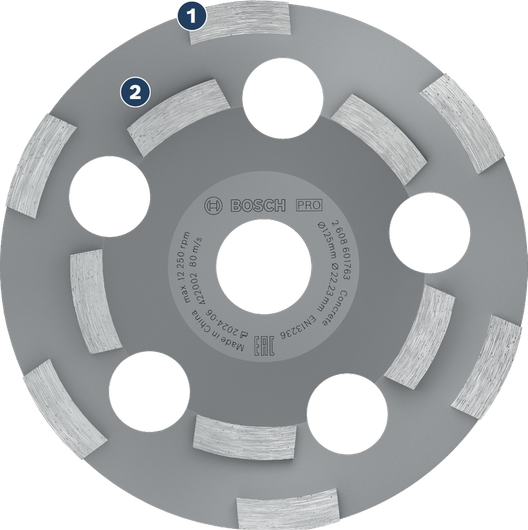 Tête de meulage abrasive Bosch PRO 125 mm pour béton.