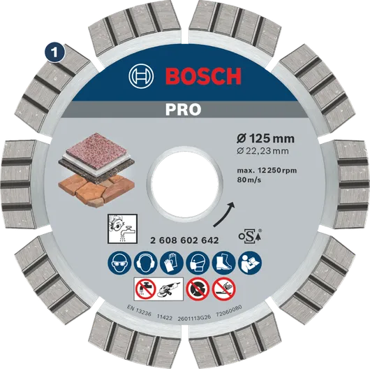 قرص القطع الماسي المجزأ من Bosch للحجر والخرسانة.