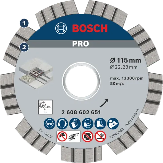 قرص القطع الماسي المجزأ Bosch PRO مقاس 115 مم للخرسانة.