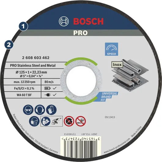 Disco de corte Bosch PRO para acero inoxidable y metal.