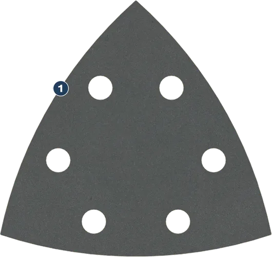 Hoja de lija delta Bosch con seis orificios de extracción de polvo.